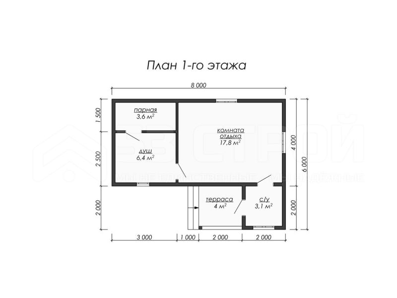 Планировка одноэтажной каркасной бани 6х8