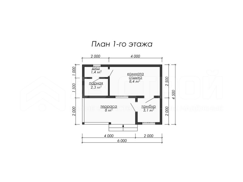 Планировка одноэтажной каркасной бани 4.5х6