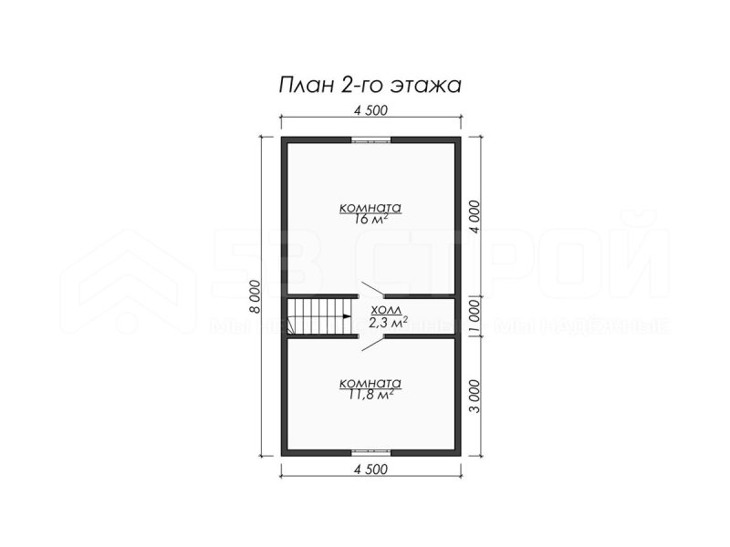 План второго этажа каркасной бани 6х8 с тремя комнатами