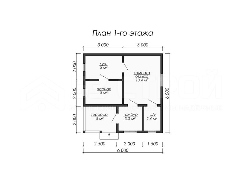 Планировка одноэтажной каркасной бани 6х6