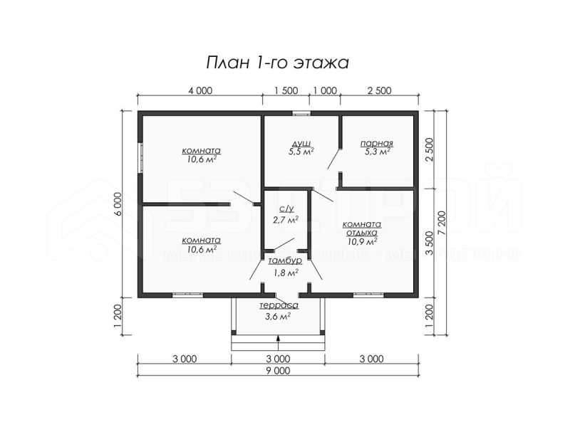 Планировка одноэтажной каркасной бани 6х9