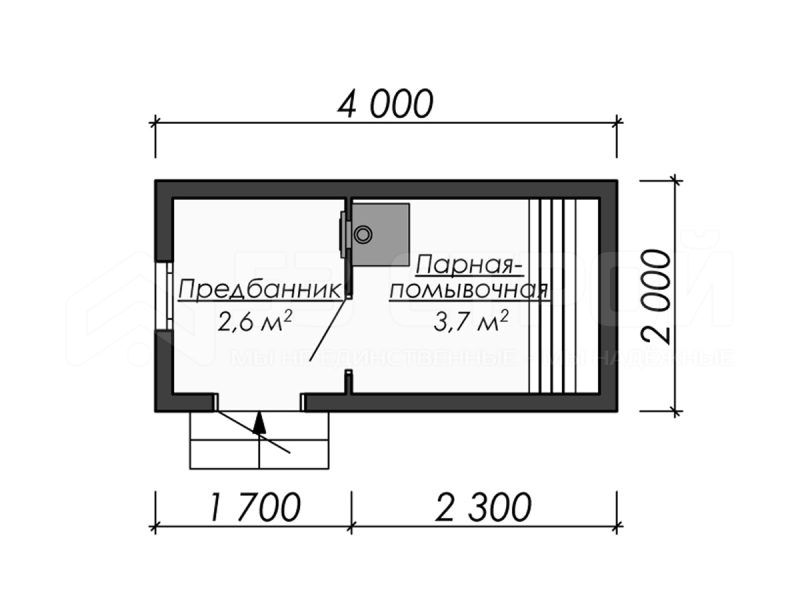 Планировка одноэтажной каркасной бани 2х4