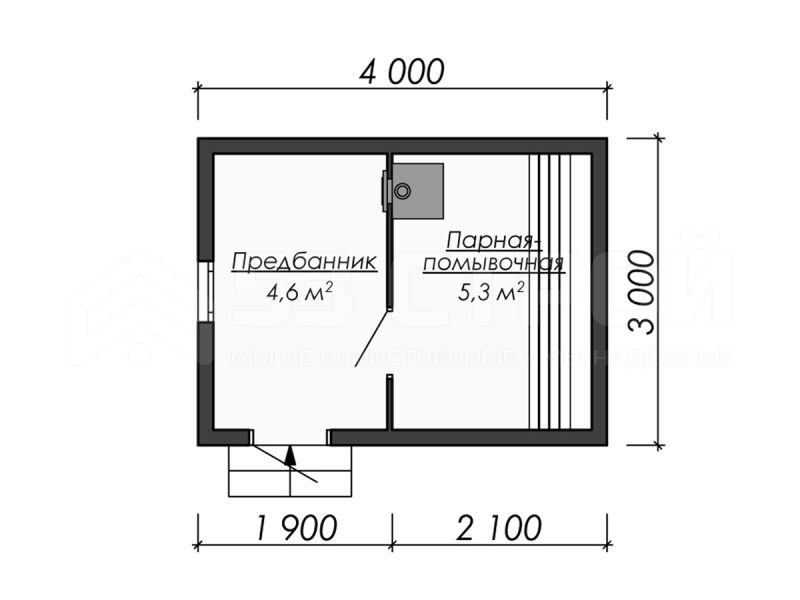 Планировка одноэтажной каркасной бани 3х4
