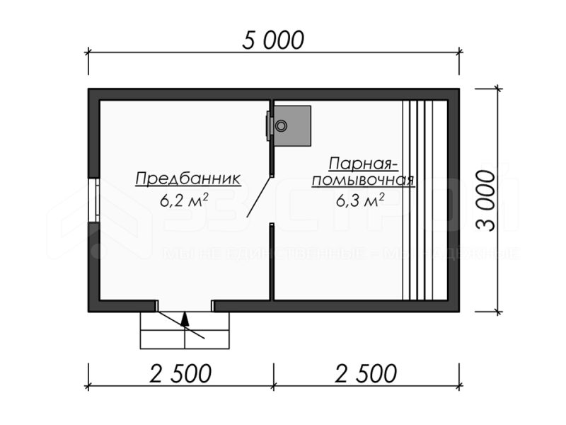 Планировка одноэтажной каркасной бани 3х5