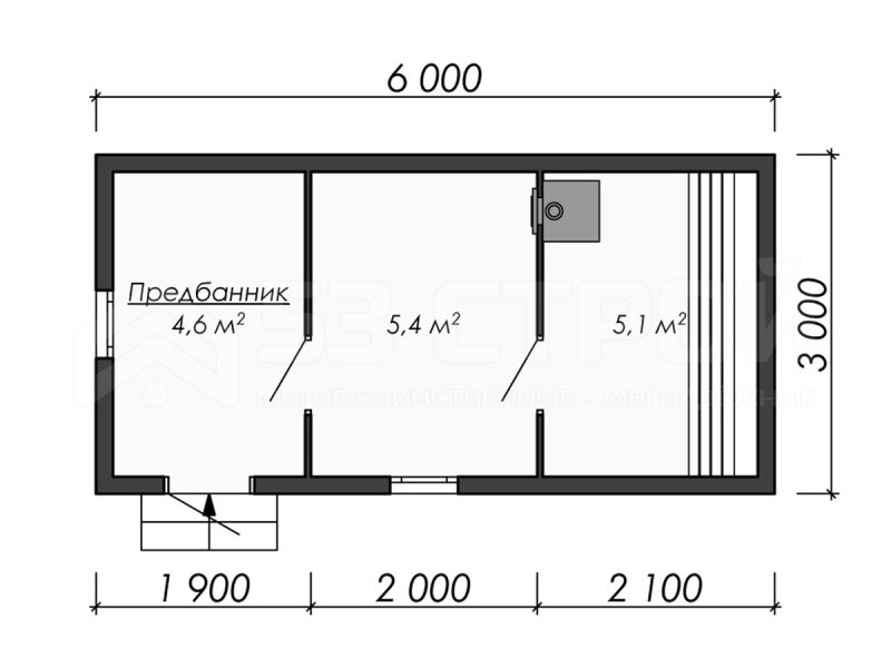 Планировка одноэтажной каркасной бани 6х3
