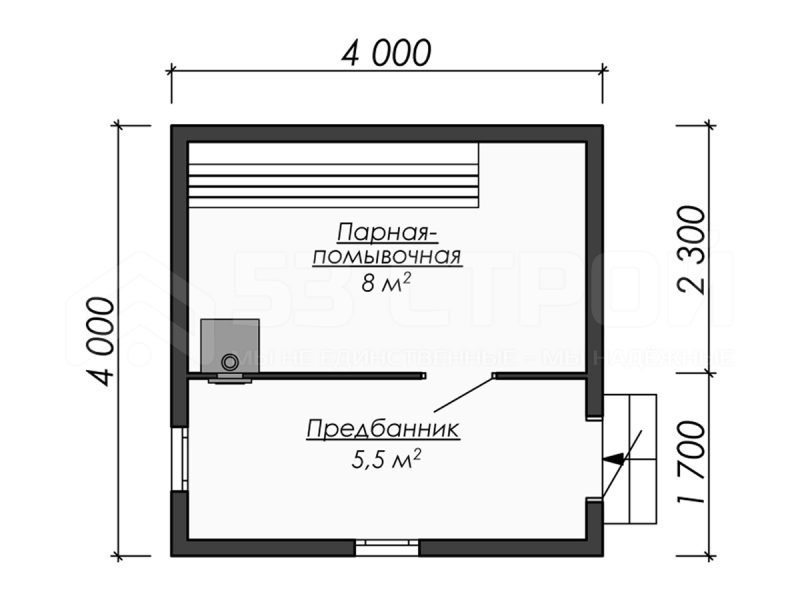 Планировка одноэтажной каркасной бани 4х4