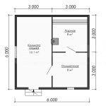 Планировка одноэтажной каркасной бани 6х6 - превью