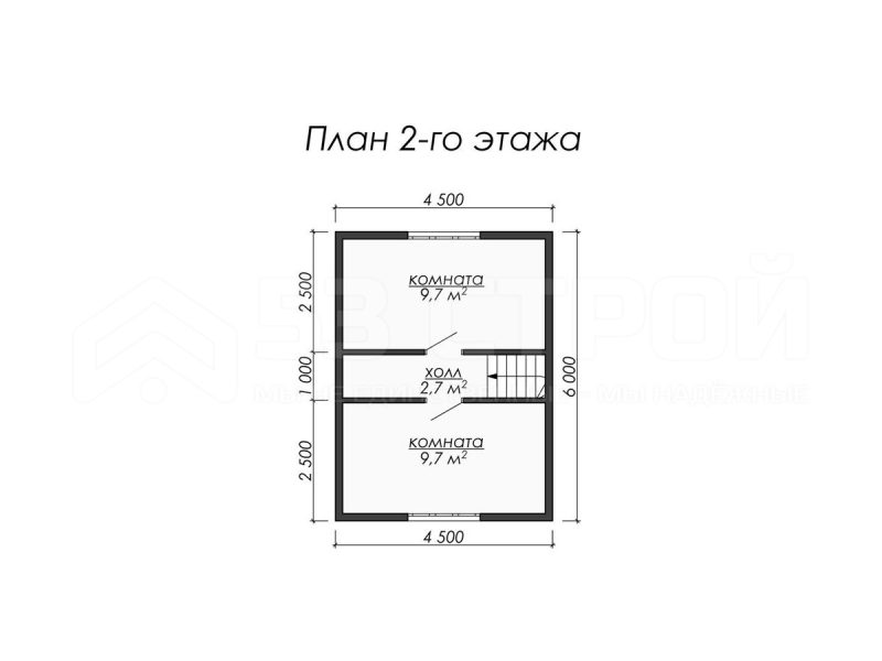 План второго этажа каркасного дома 6х8.5 с тремя спальнями