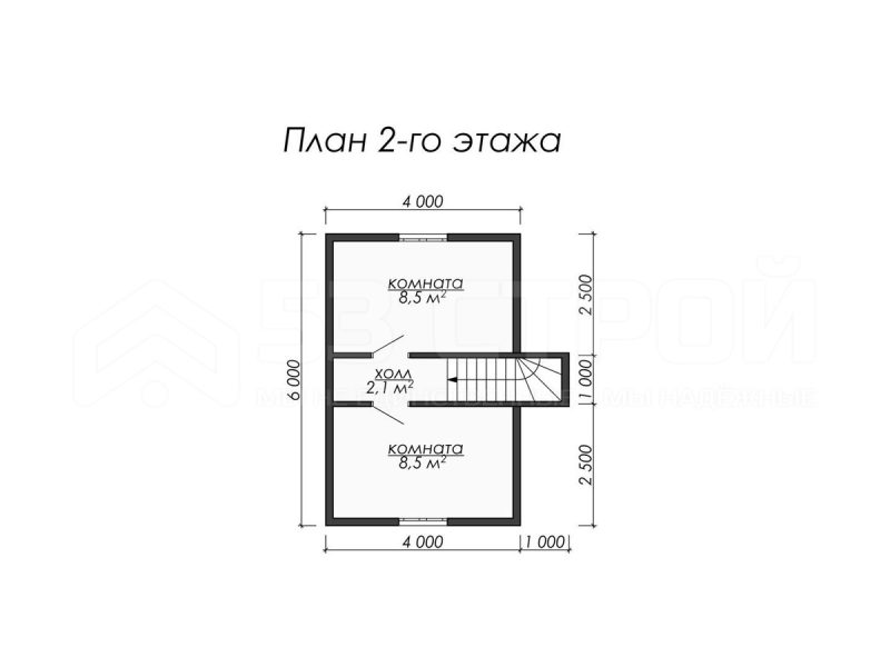 План второго этажа каркасного дома 6х6 с четырьмя спальнями