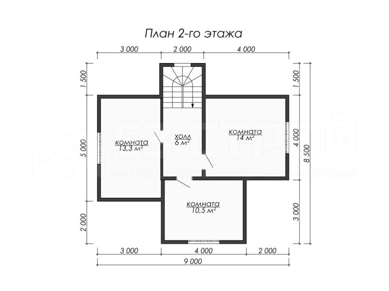 План второго этажа каркасного дома 7 на 9 с четырьмя спальнями
