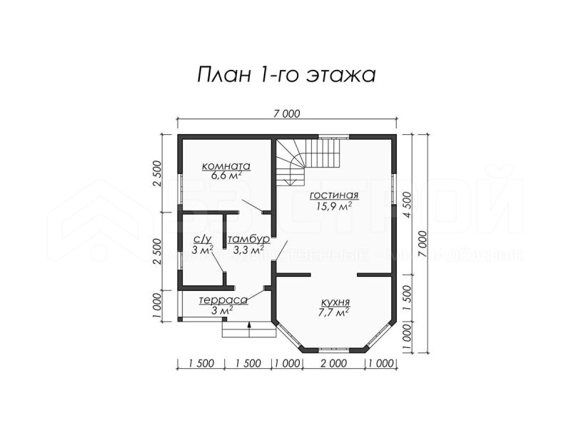 Планировка двухэтажного каркасного дома 7х7