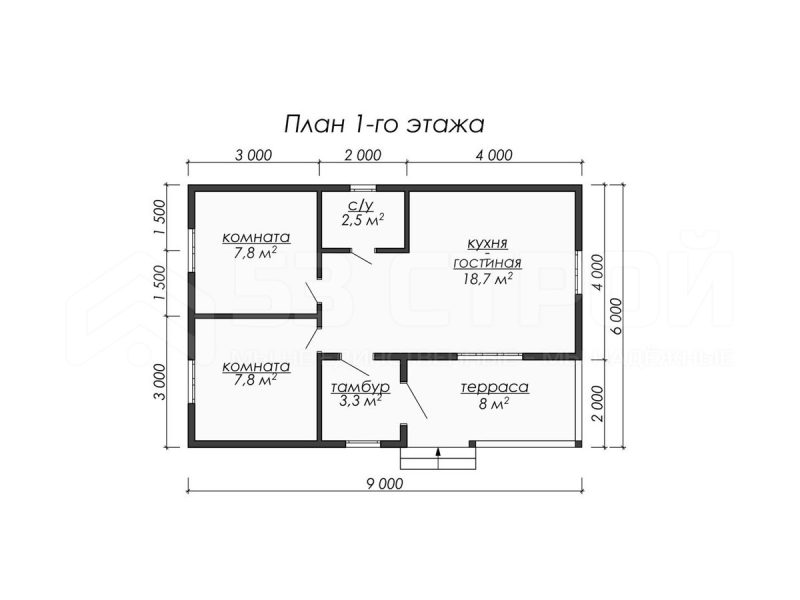 Планировка одноэтажного каркасного дома 6х9