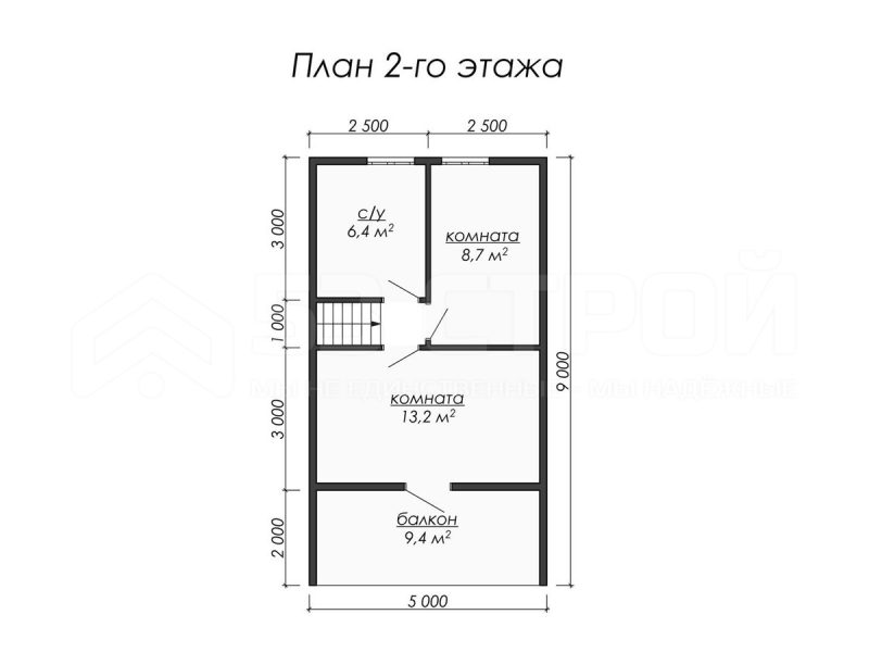 План второго этажа дома из бруса 7 на 7 с тремя спальнями