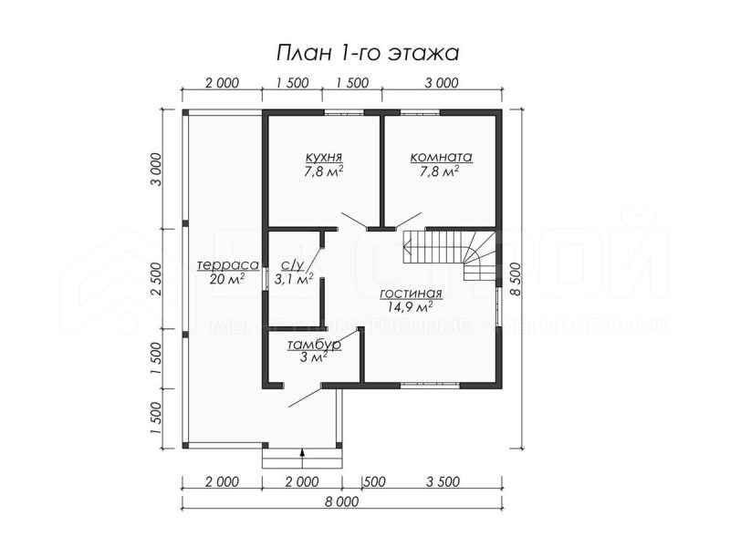 Планировка двухэтажного каркасного дома 8х8.5
