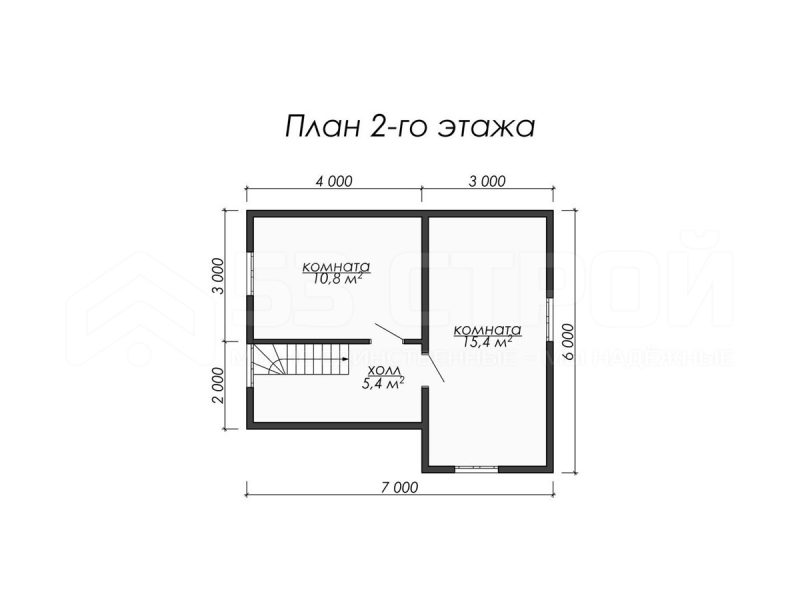 План второго этажа каркасного дома 7х7 с четырьмя спальнями
