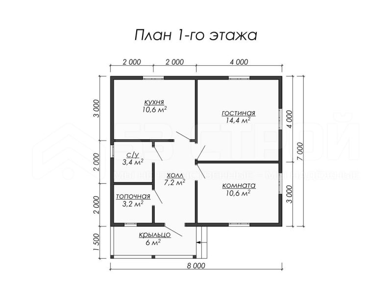 Планировка одноэтажного каркасного дома 7х8