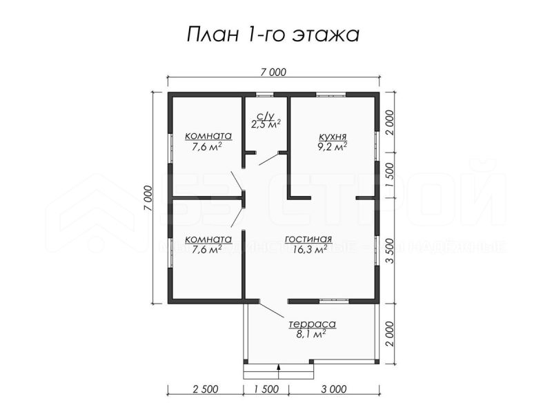 Планировка одноэтажного каркасного дома 7х7