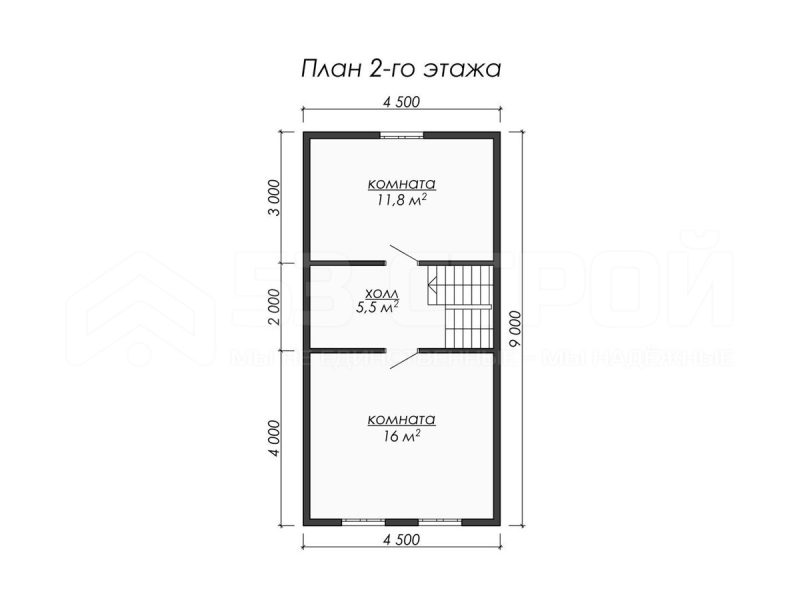 План второго этажа каркасного дома 6х9 с тремя спальнями