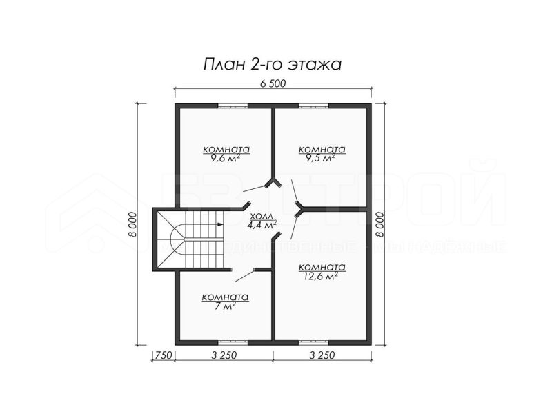 План второго этажа каркасного дома 8х10 с одной комнатой