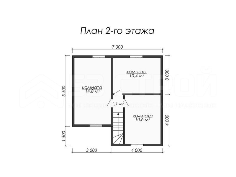 План второго этажа дома из бруса 7х9.5 с пятью спальнями