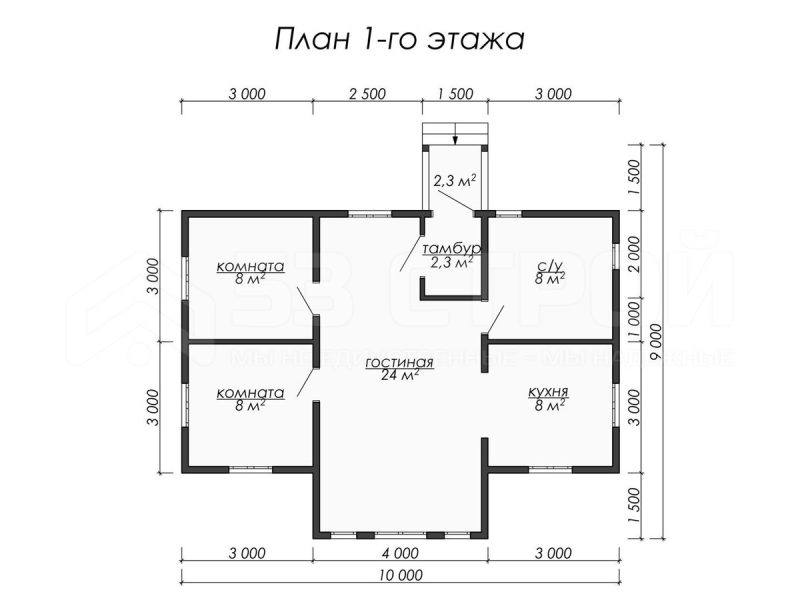 Планировка одноэтажного каркасного дома 7.5х10
