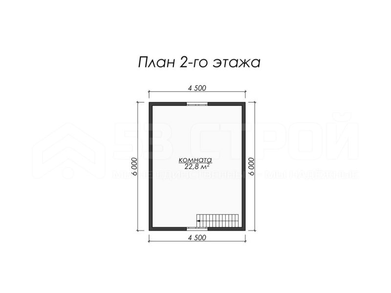План второго этажа дома из бруса 6х6 с двумя спальнями