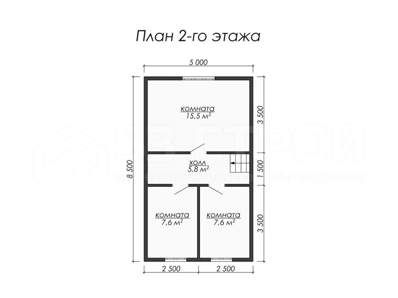 План второго этажа каркасного дома 7х8.5 с тремя спальнями