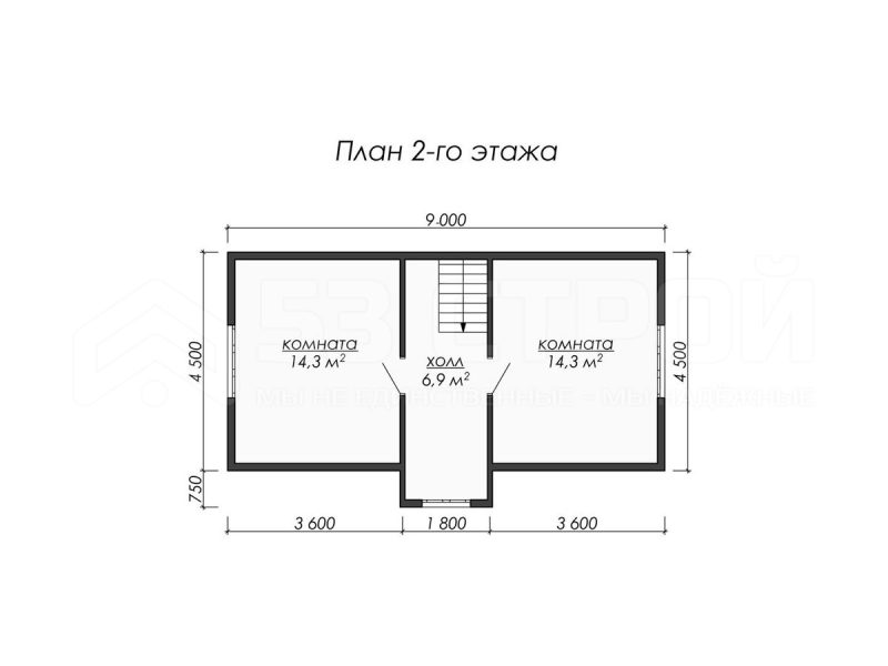 План второго этажа каркасного дома 6х9 с тремя спальнями
