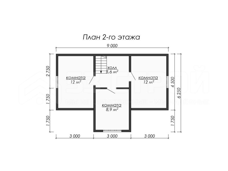 План второго этажа каркасного дома 7х9 с пятью спальнями