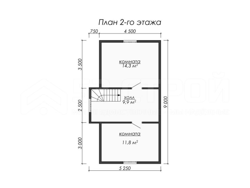 План второго этажа каркасного дома 6х9 с четырьмя спальнями