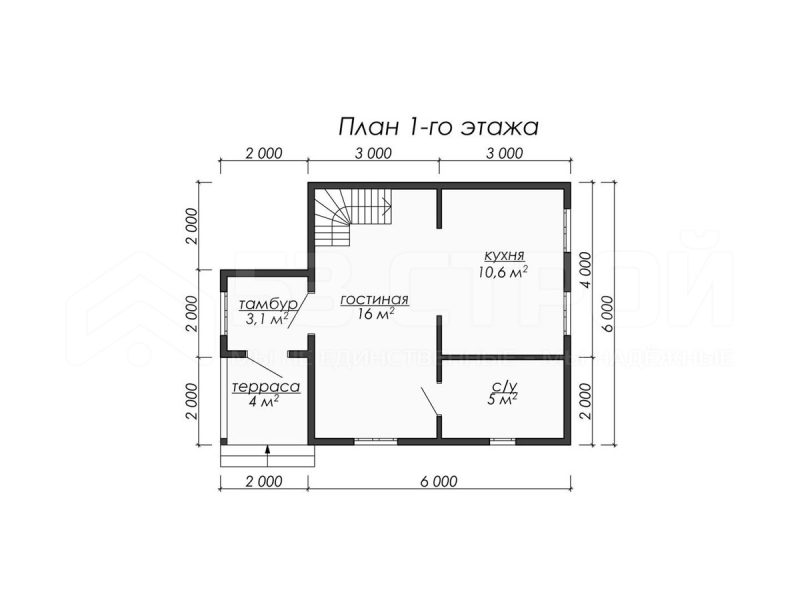 Планировка двухэтажного каркасного дома 6х6