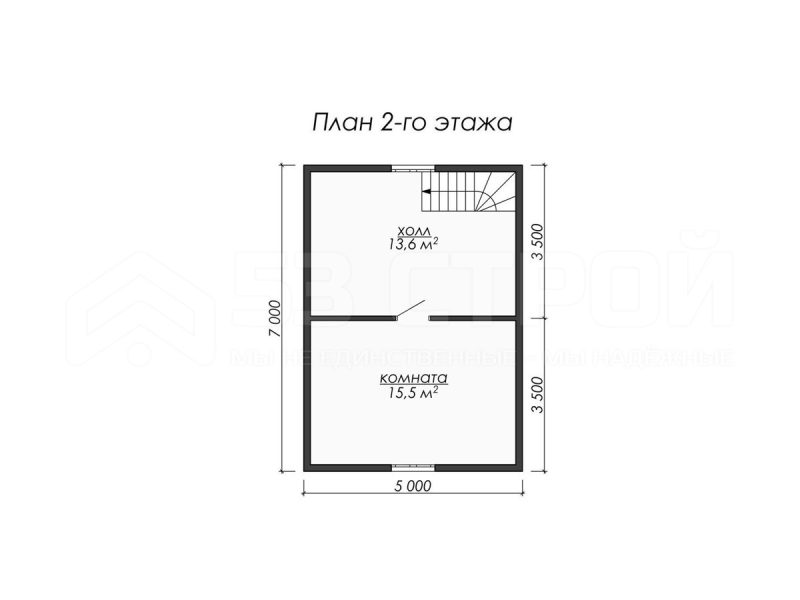 План второго этажа дома из бруса 7х6.5 с двумя спальнями