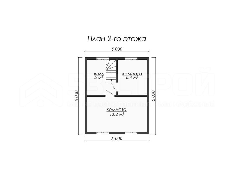 План второго этажа каркасного дома 6х8 с тремя спальнями