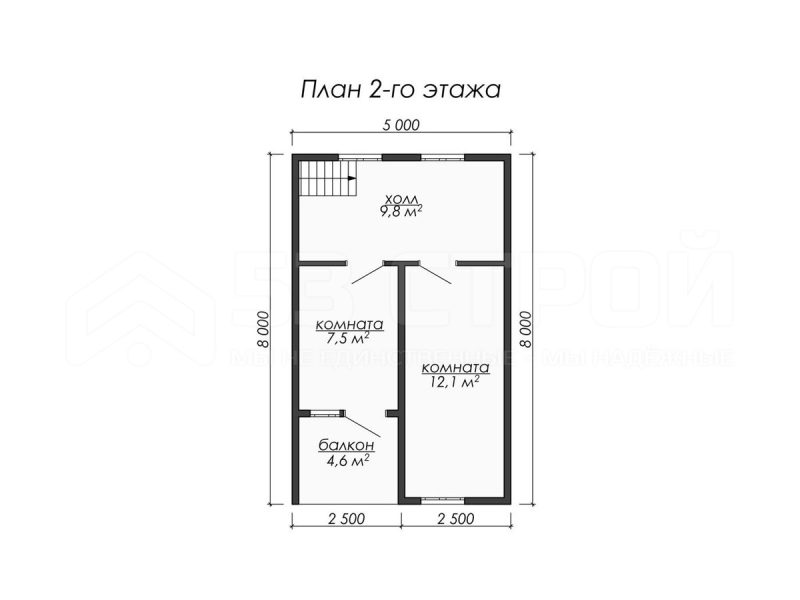 План второго этажа каркасного дома 7х8 с четырьмя спальнями