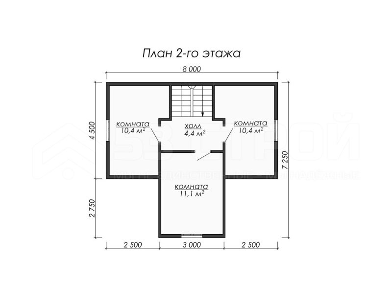 План второго этажа каркасного дома 6х8 с пятью спальнями