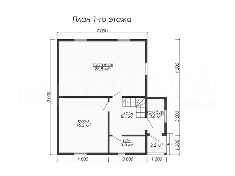 Планировка двухэтажного каркасного дома 7х9