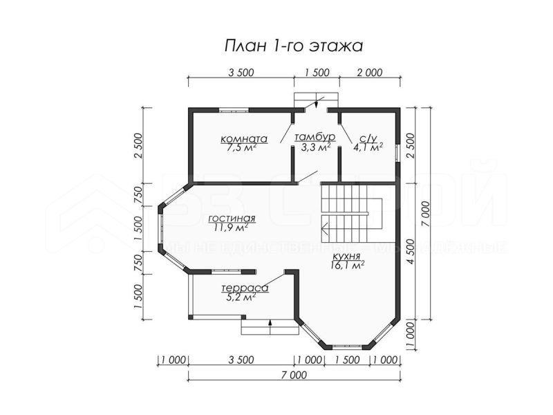 Планировка двухэтажного дома из бруса 7х7