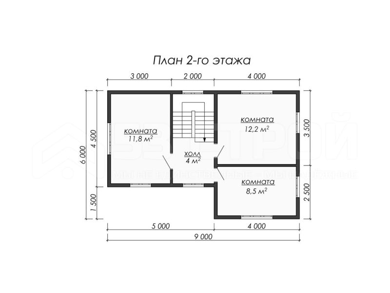 План второго этажа каркасного дома 7х12 с четырьмя спальнями