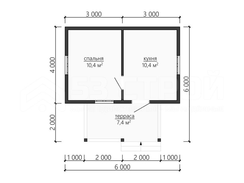 Планировка одноэтажного каркасного дома 6х6