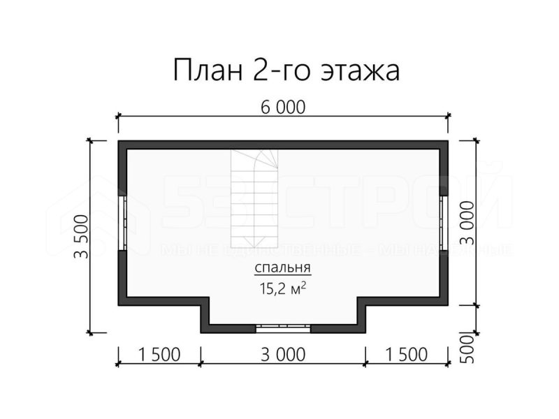 План второго этажа каркасного дома 6х4 с одной спальней