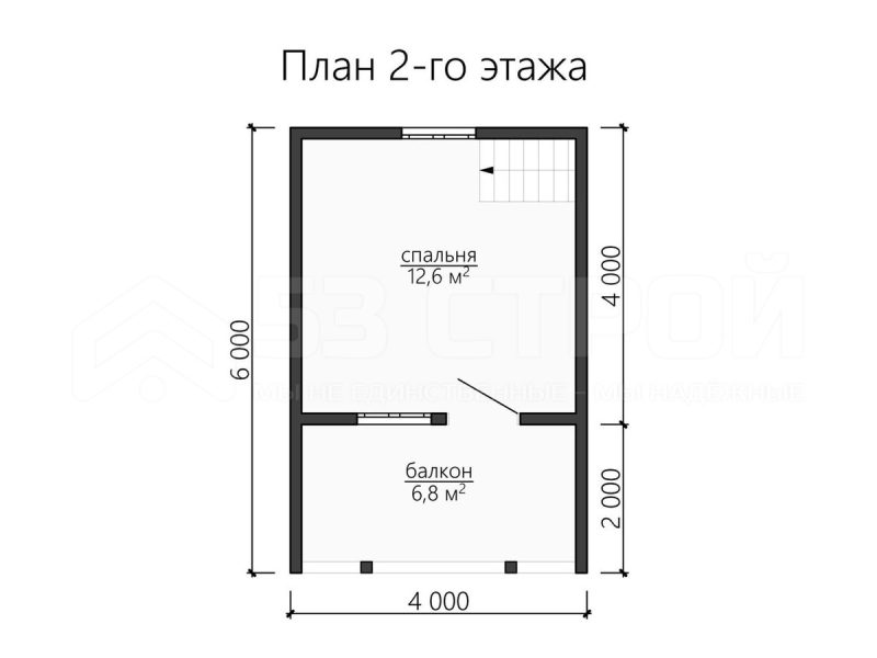 План второго этажа каркасного дома 6х6 с одной спальней