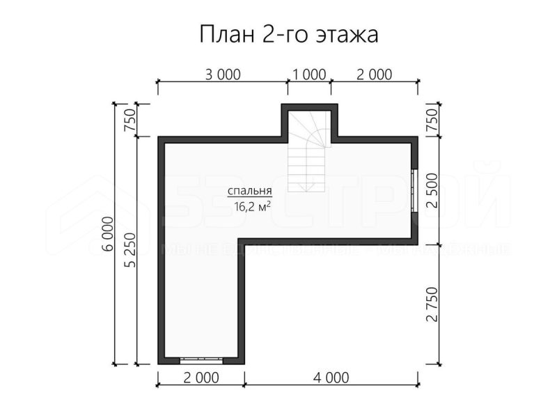 План второго этажа каркасного дома 6х7 с одной спальней