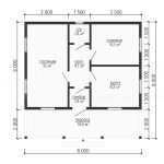 Планировка одноэтажного каркасного дома 8х8 - превью