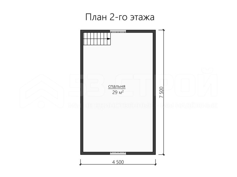 План второго этажа каркасного дома 7.5х7.5 с одной спальней