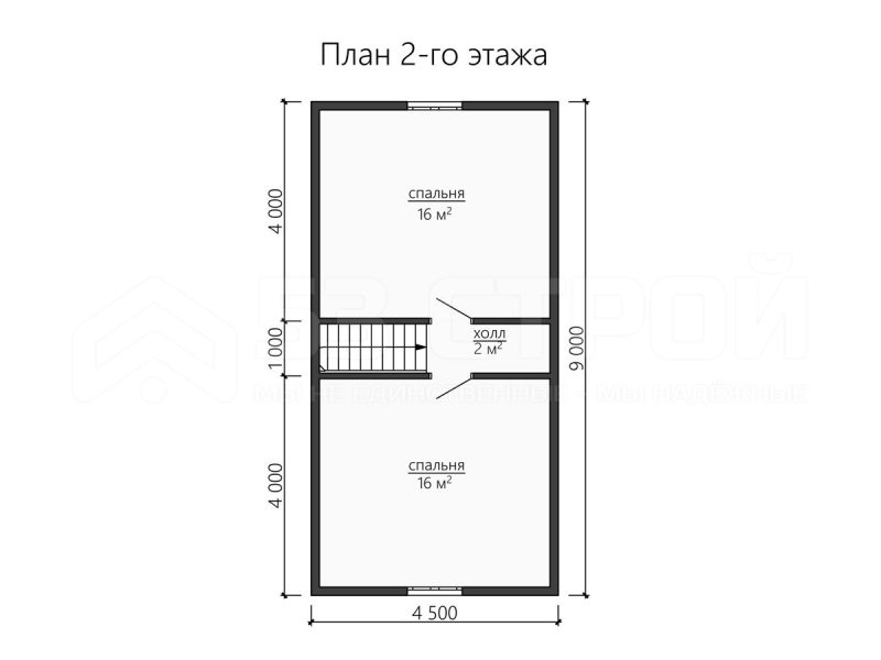 План второго этажа каркасного дома 6х9 с двумя спальнями