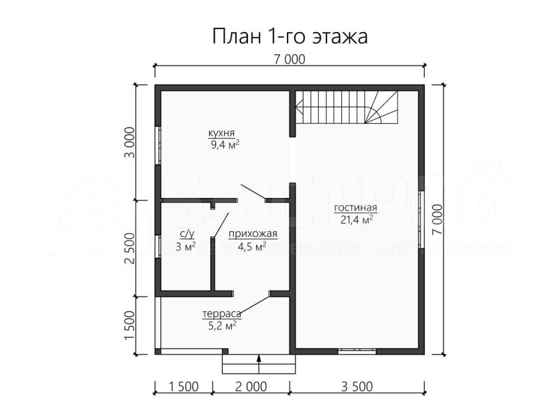 Планировка двухэтажного каркасного дома 7х7