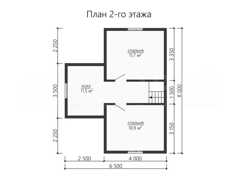 План второго этажа каркасного дома 8х7.5 с тремя спальнями