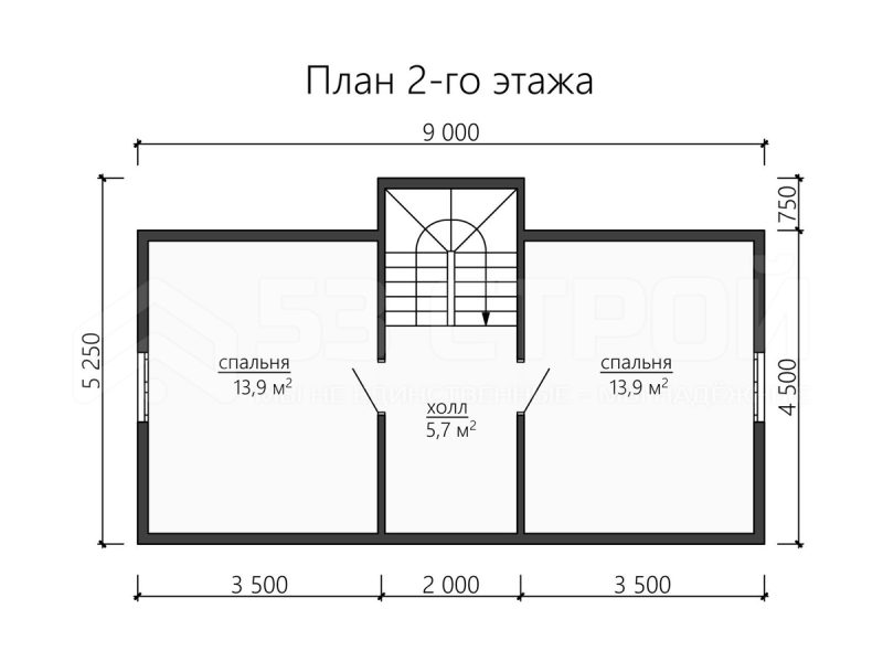 План второго этажа каркасного дома 7.5х9 с тремя спальнями