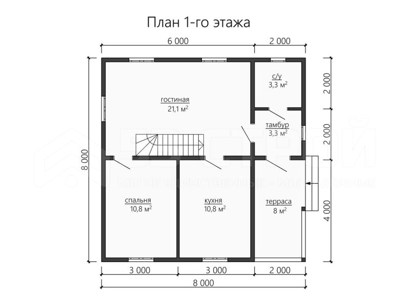 Планировка двухэтажного каркасного дома 8х8