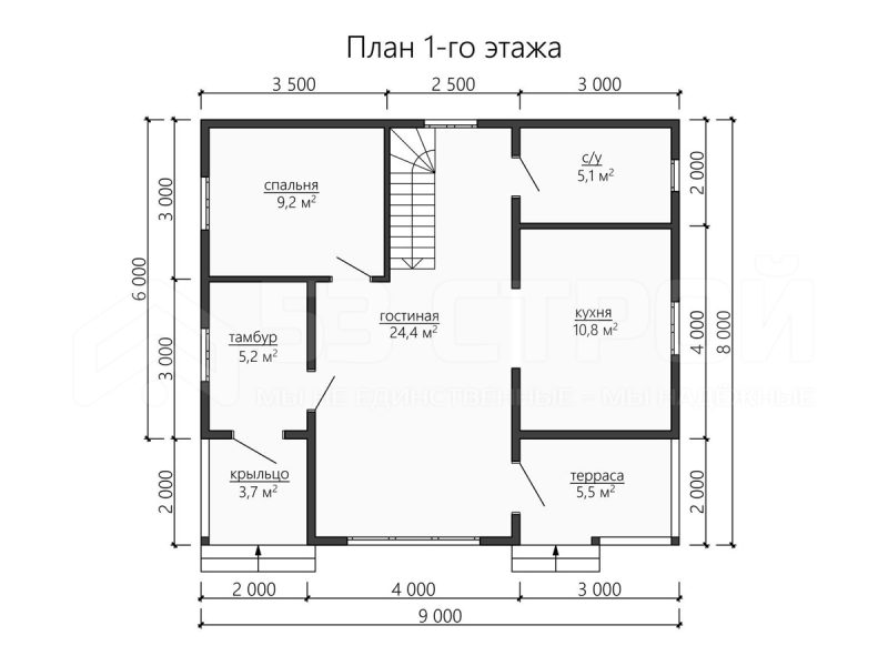 Планировка двухэтажного каркасного дома 8х9